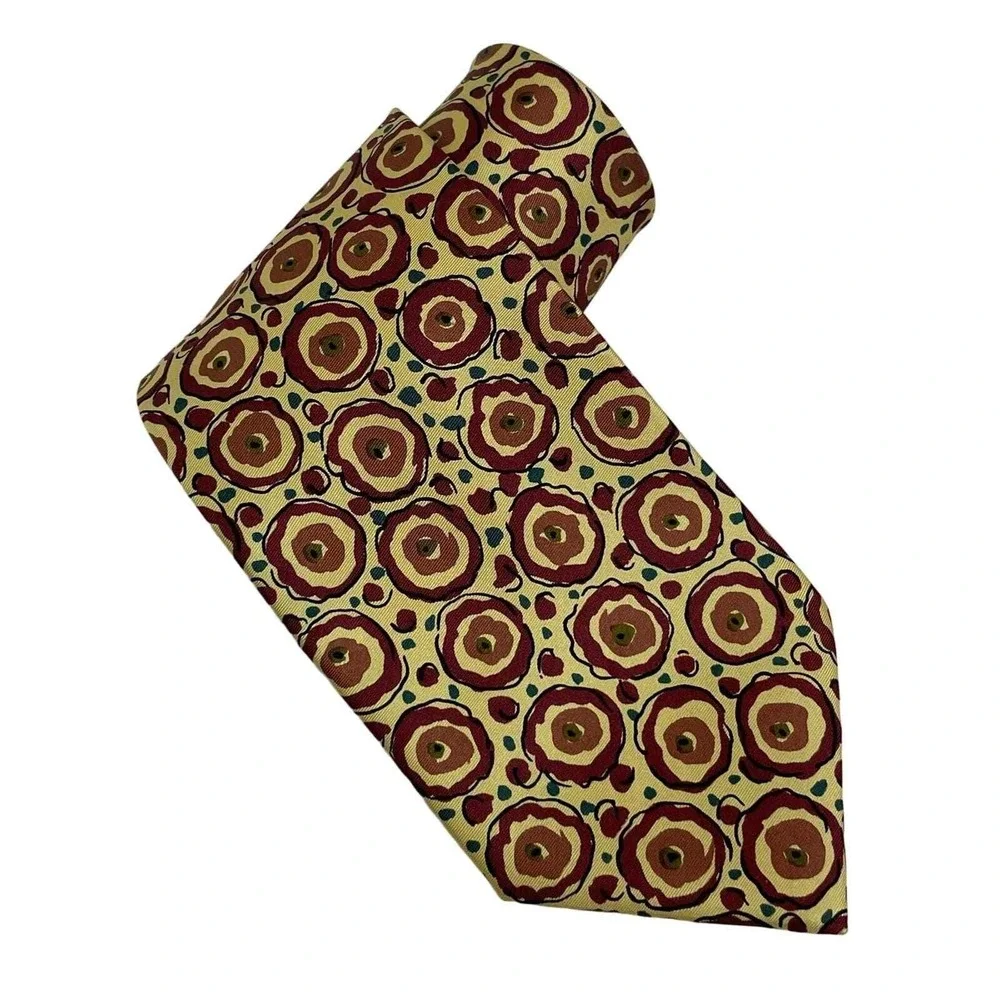 VALENTINO Cravatte Silk Italy‎ Beige Red Water Color Tan Abstract Floral Necktie